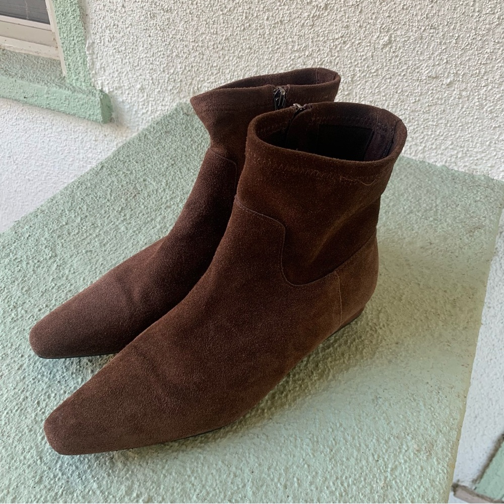 Jason Wu Dark Brown Suede Pointed Toe Ankle Booties - Picture 2 of 15